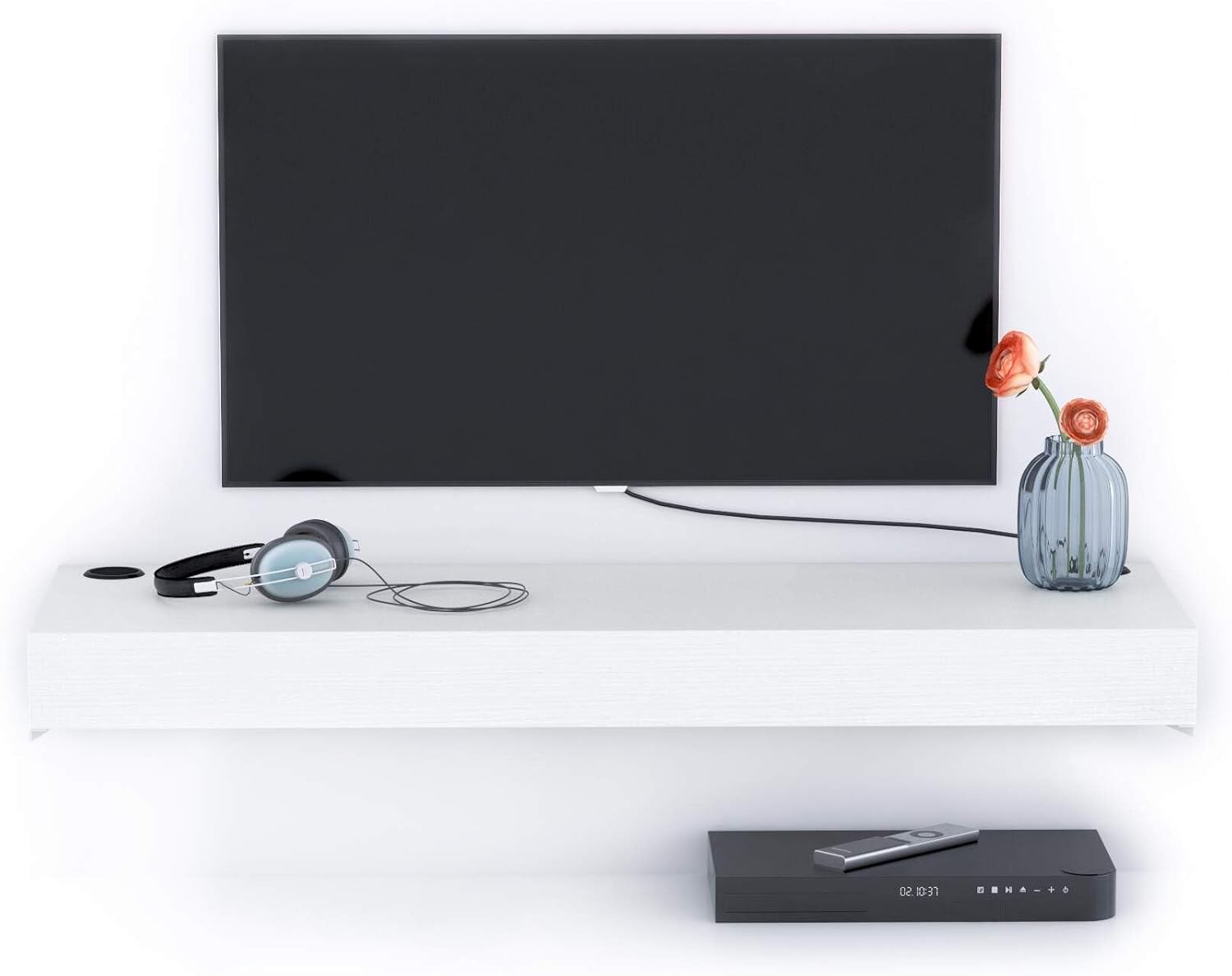 Detalle 2 de Mobili Fiver Evolution 120x40 — Support TV mural en Frêne Blanc avec chargeur sans fil (Made in Italy)