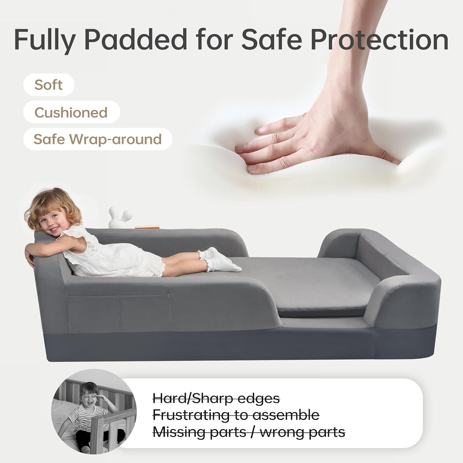 Thumbnail 2 de ENITYA T-BED Toddler Floor Bed with Mattress, Foam Guardrails, Gray