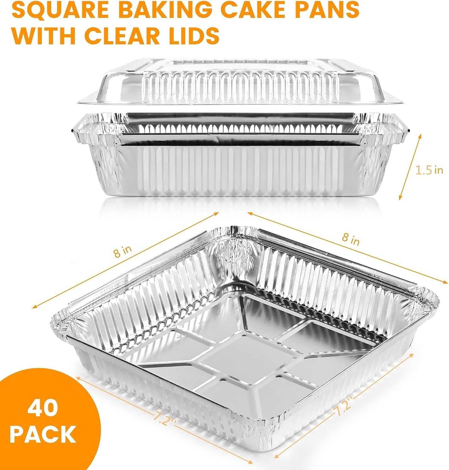Detalle 2 de Benestanti 40 Pack 8x8 Inch Aluminum Pans with Clear Lids