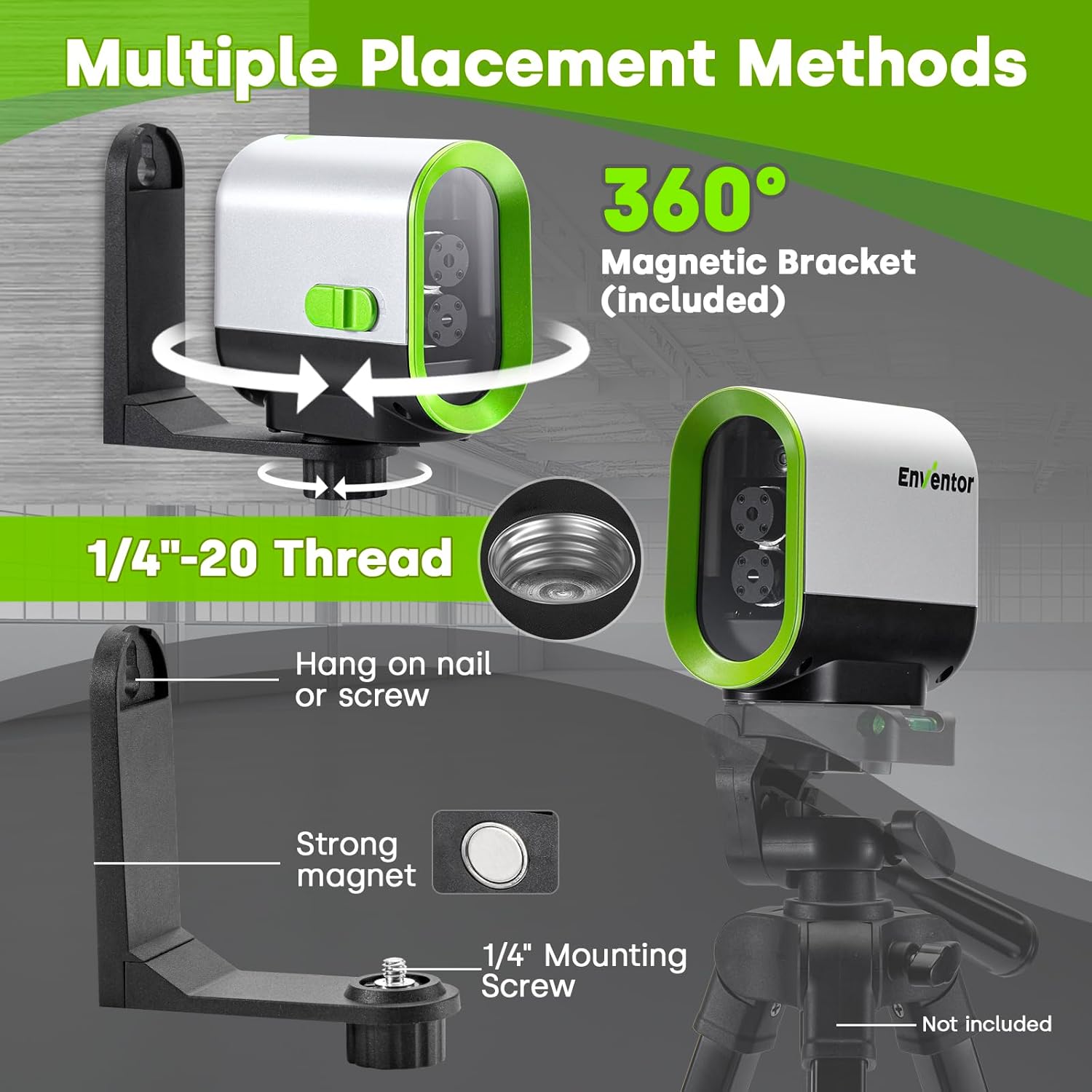 Thumbnail 6 de Enventor Rechargeable Laser Level with 25M Range, 360° Magnetic Base and Dual Laser Modules