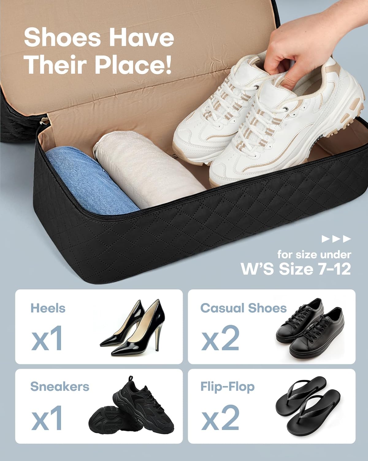 Thumbnail 4 de HOTOR women’s lightweight travel holdall with shoe compartment and toiletry bag, black (34 x 45 x 20 cm)