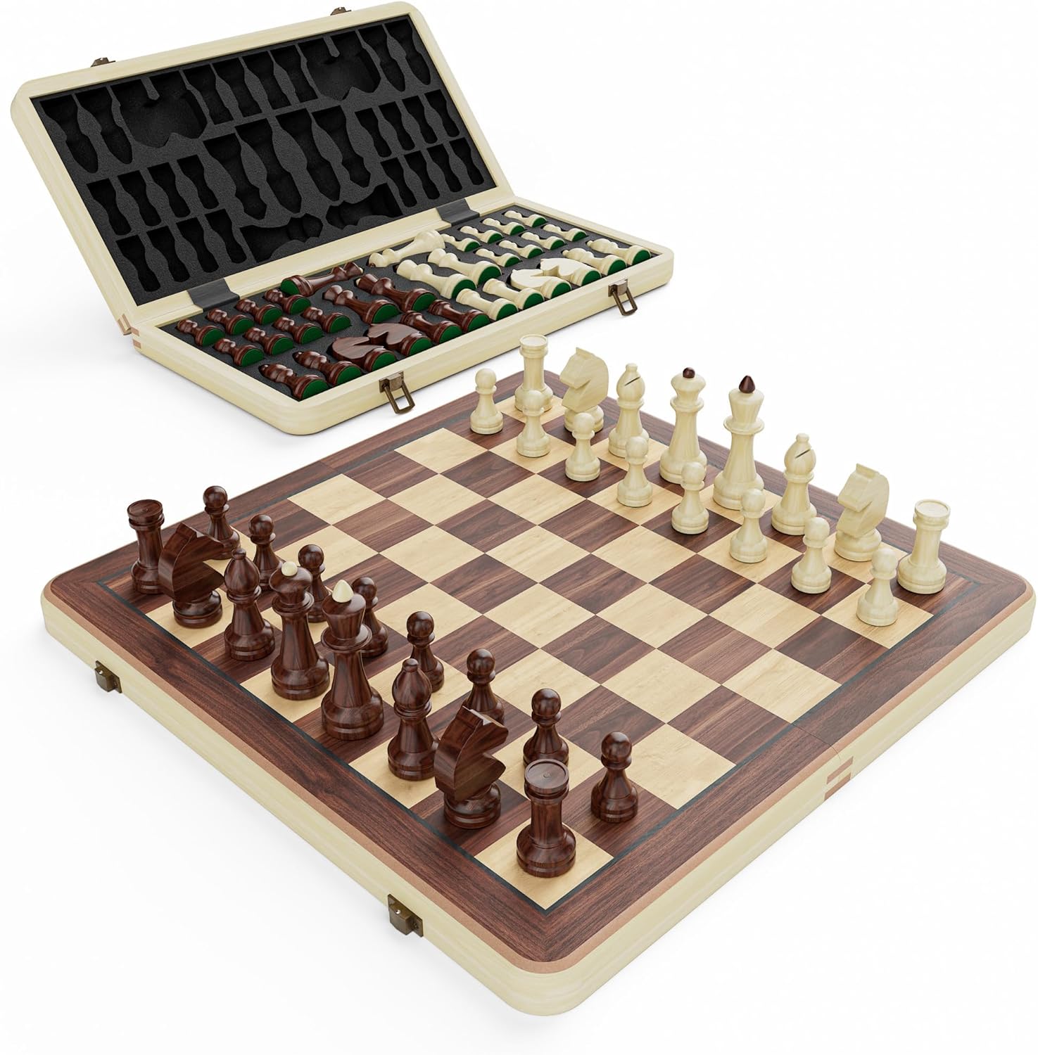 Detalle de 38cm Holz Klapp-Schach- und Dame-Set