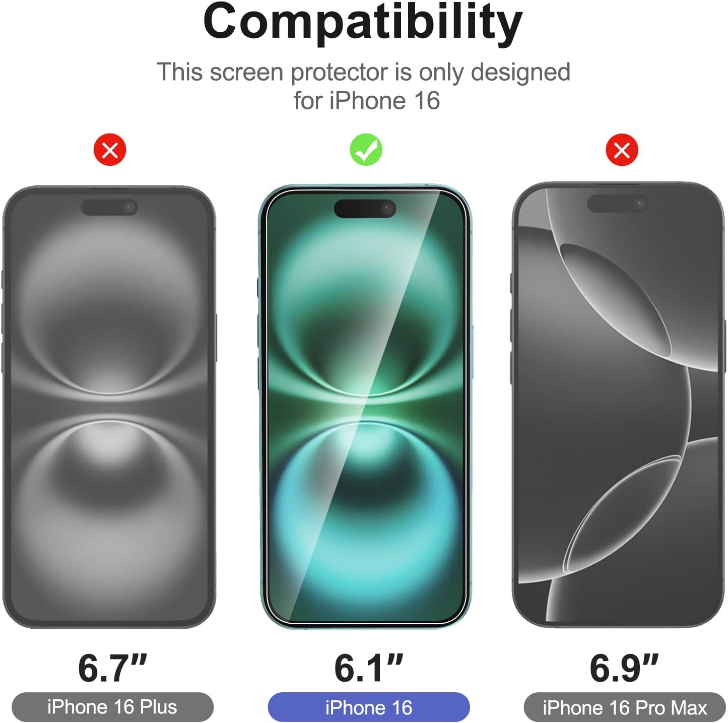 Detalle 2 de NEW’C 3x iPhone 16 (6.1-inch) Tempered Glass Screen Protector + 3x Camera Lens Protectors