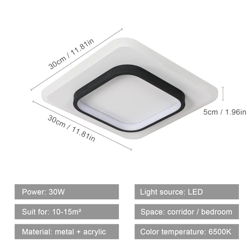 Detalle 2 de DELIPOP Lámpara de Techo LED Moderna 30W Cuadrada 3375LM, 6500K, Plafón Blanco y Negro