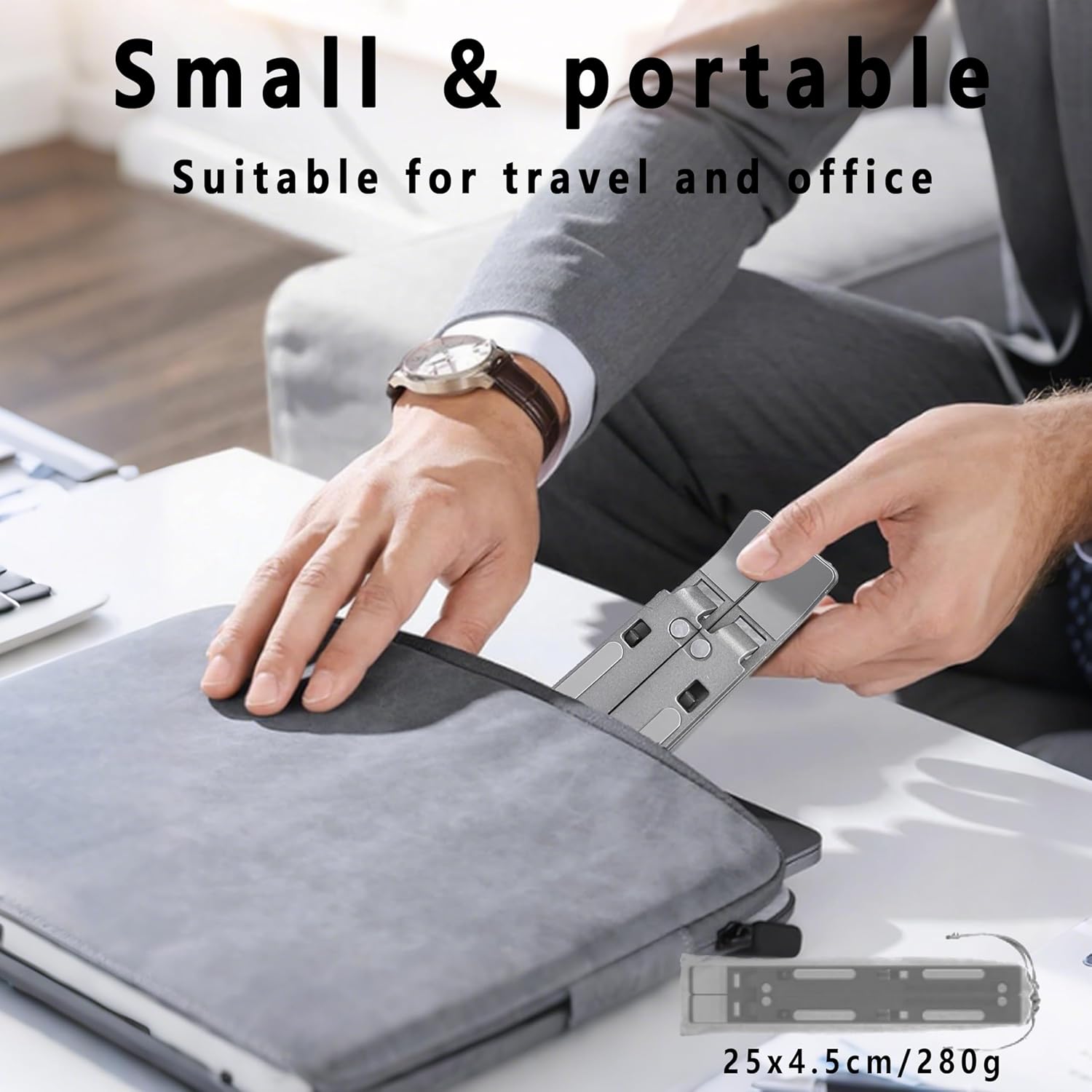 Detalle 2 de AiTodos Support Ordinateur Portable en alliage d’aluminium, pliable et réglable (6 vitesses), argent gris