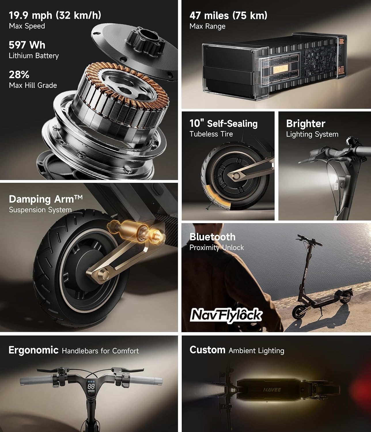 Detalle 2 de NAVEE Electric Scooter with 10-Inch Tires