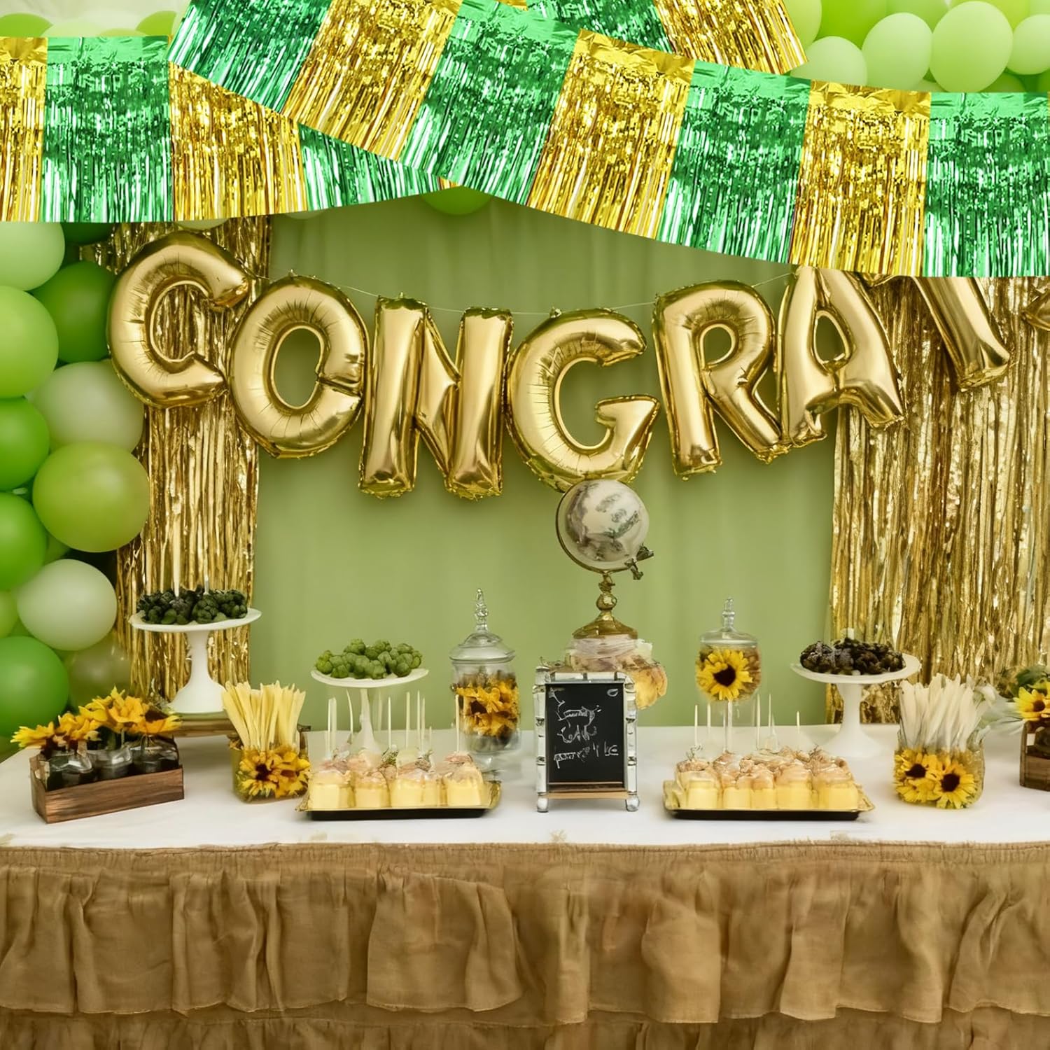 Thumbnail 5 de BEISHIDA 3 Packs Metallic Foil Fringe Garland – Green & Gold Tassel Banners (Total 30 Feet)