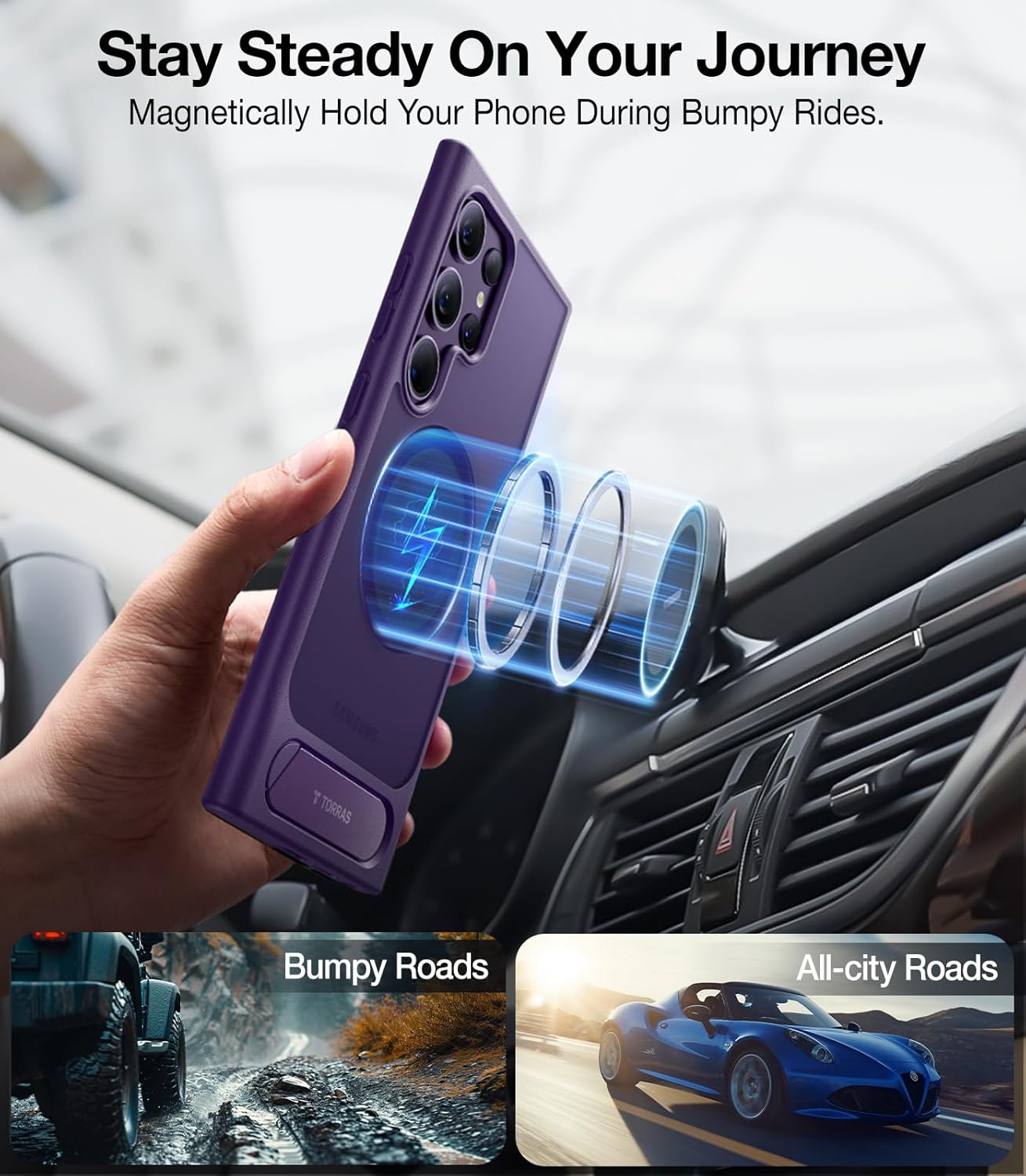 Thumbnail 3 de TORRAS Strong Magnetic & Seamless Stand for Samsung Galaxy S24 Ultra Case (MagSafe fit, purple edge)