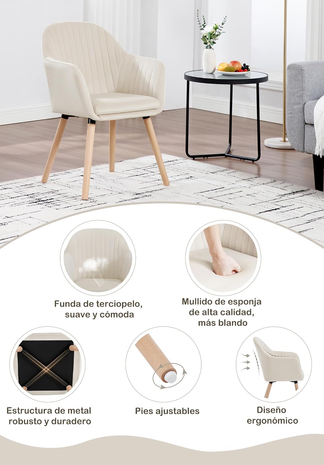 Thumbnail 4 de WOLTU BH95cm-2 Sillas comedor terciopelo 2 unidades