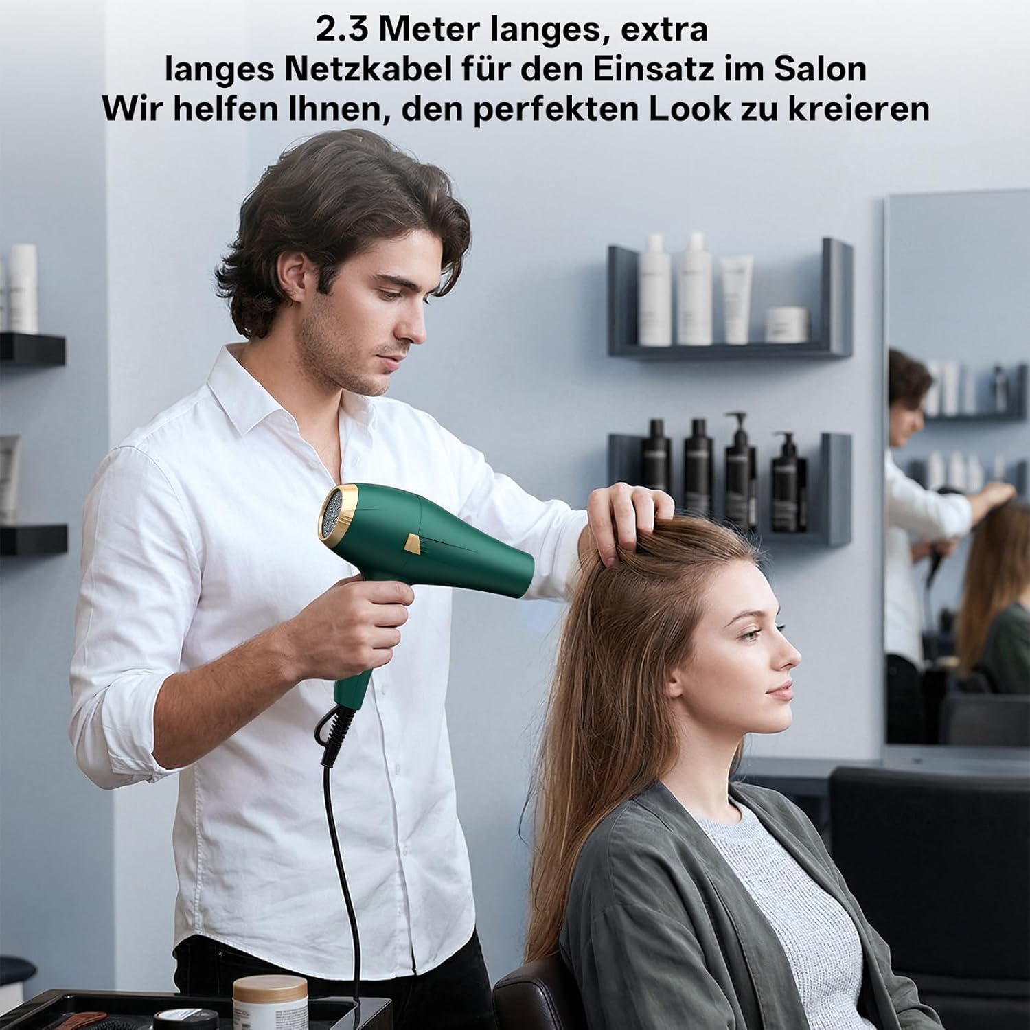 Thumbnail 6 de CONFU Profi Föhn Ionen-Haartrockner 2400 W mit Diffusor und Styling-Düse, 2 Geschwindigkeiten & 3 Heizstufen (grün)