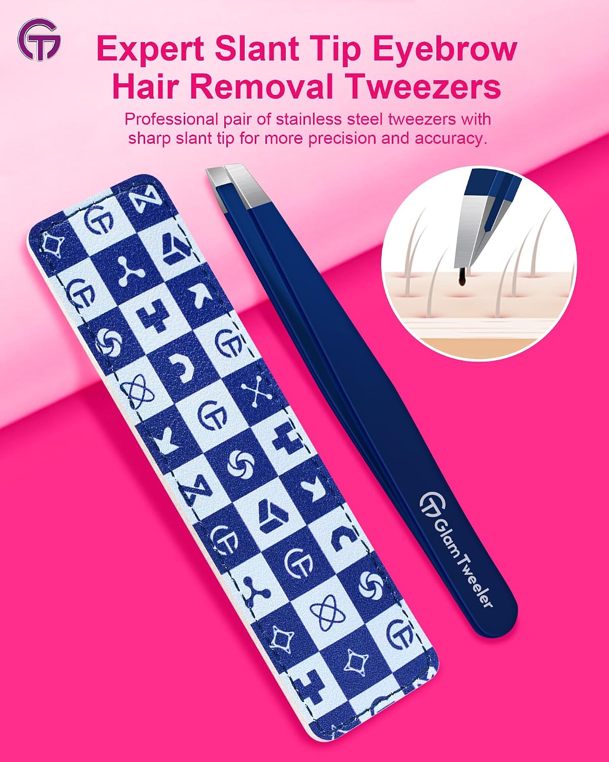 Thumbnail 1 de GlamTweeler Expert Slant Tip Tweezers with Case 🪮