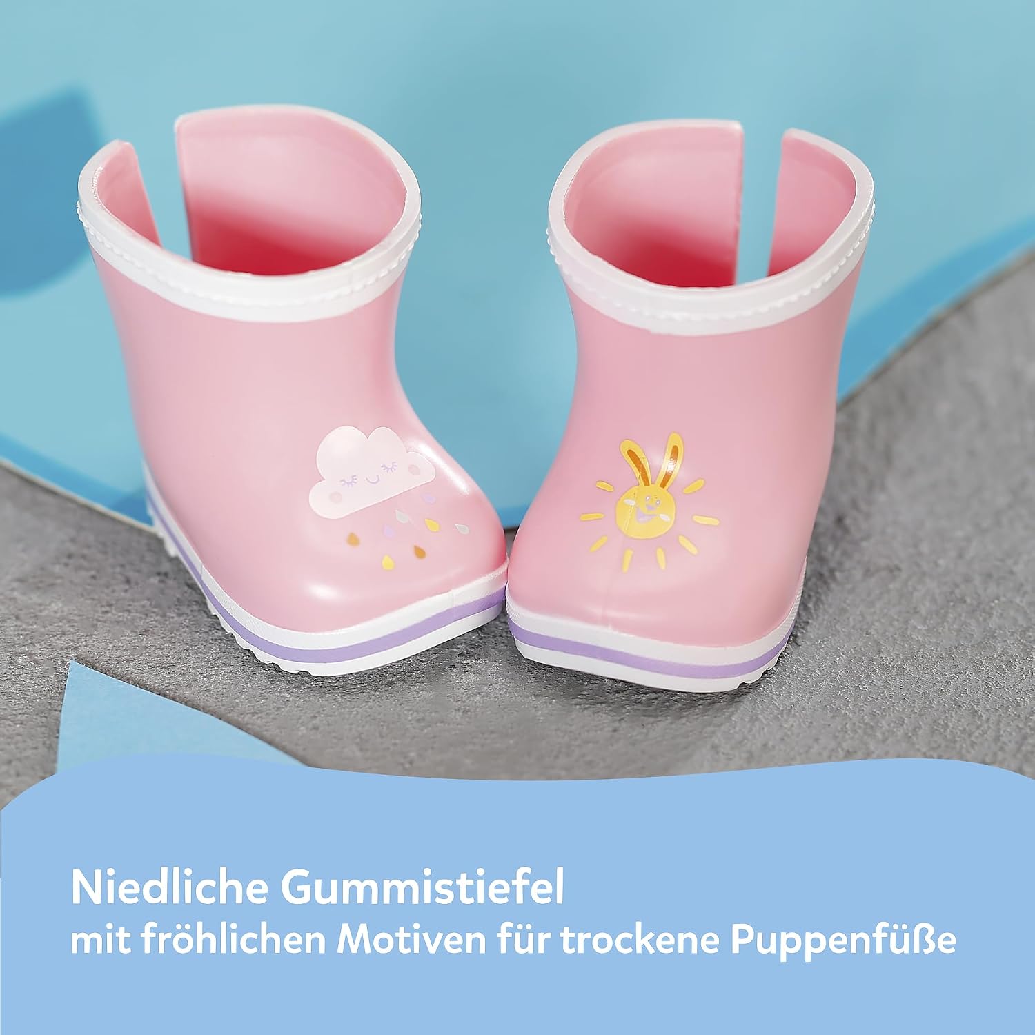 Detalle de Baby Born Regen-Outfit: Regenmantel, Regenhose und Gummistiefel für 43 cm Puppen