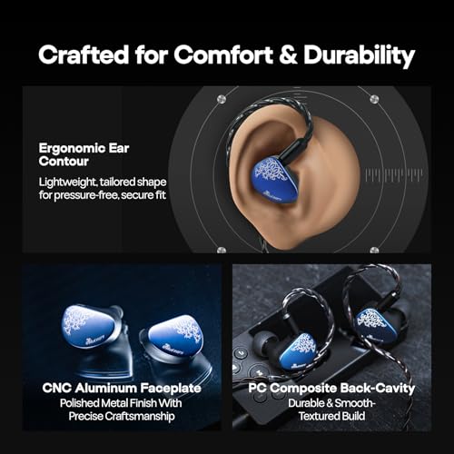 Detalle de Linsoul Kiwi Ears Cadenza II: IEM dinamico con driver da 10 mm e chassis CNC in alluminio blu