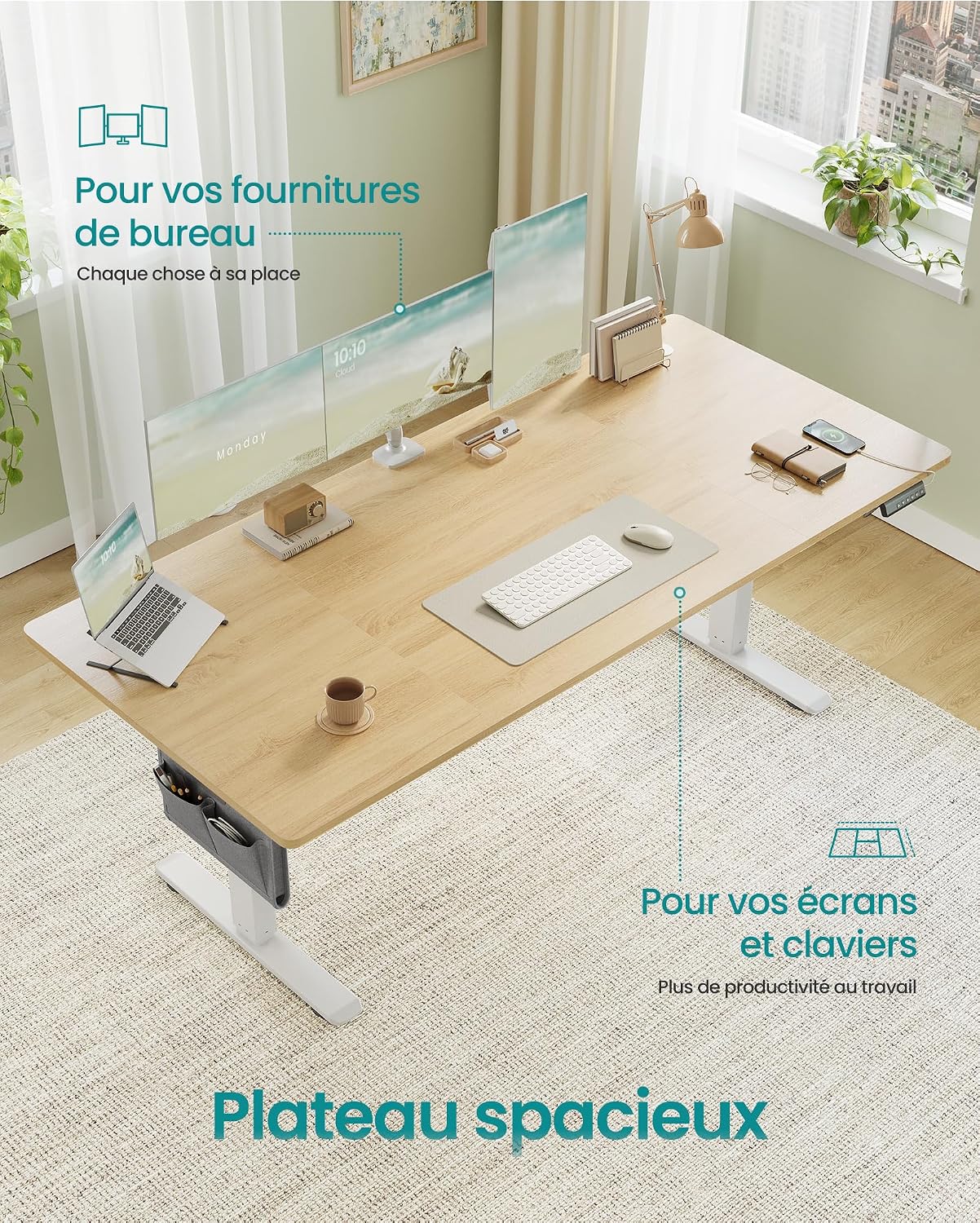 Detalle de SONGMICS BALOK LSD138YA01 elektrisch zit-sta bureau, 180 x 80 cm