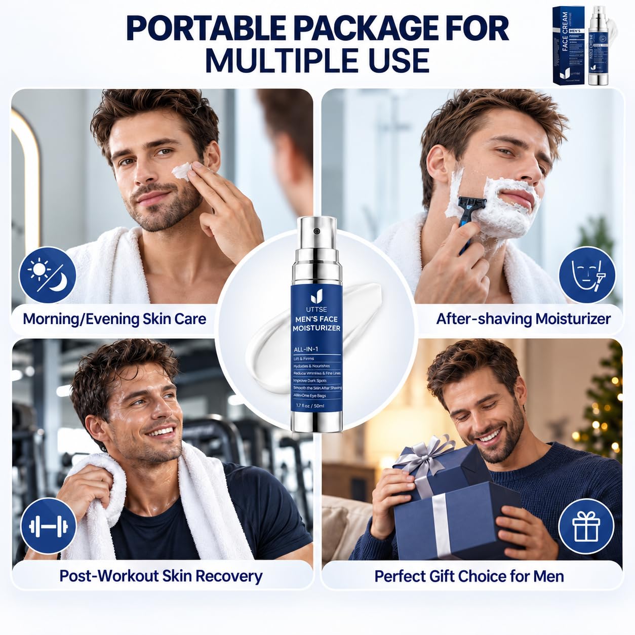 Detalle de Uttse 6-in-1 Men's Face Moisturizer, 1.7 fl oz, 3-Pack