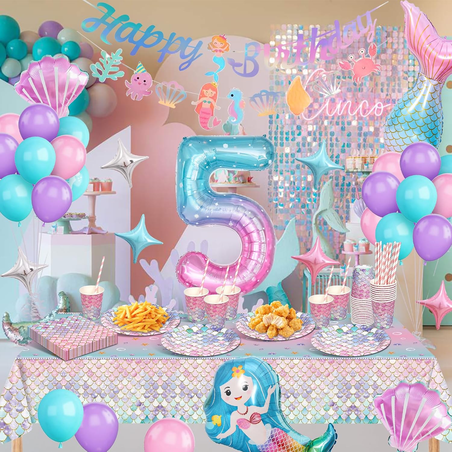 Detalle 2 de yosiio Meerjungfrau Partygeschirr Set 5 Jahre