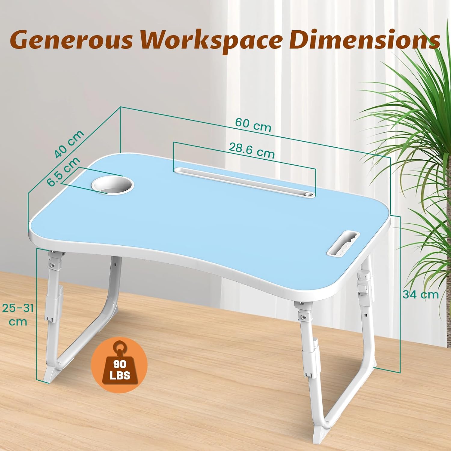 Detalle de MeisterPro Laptop Table Height Adjustable, Foldable Bed Desk with Cup Holder & Phone Slot