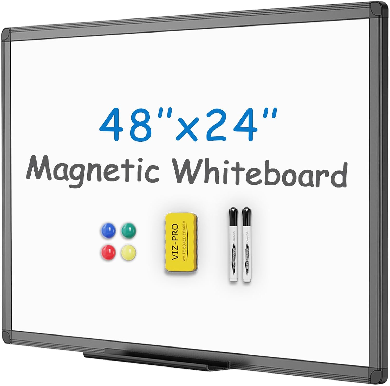 Detalle de VIZ-PRO Magnetic Dry-Erase Board, 48 x 24-Inch, Black Aluminium Frame