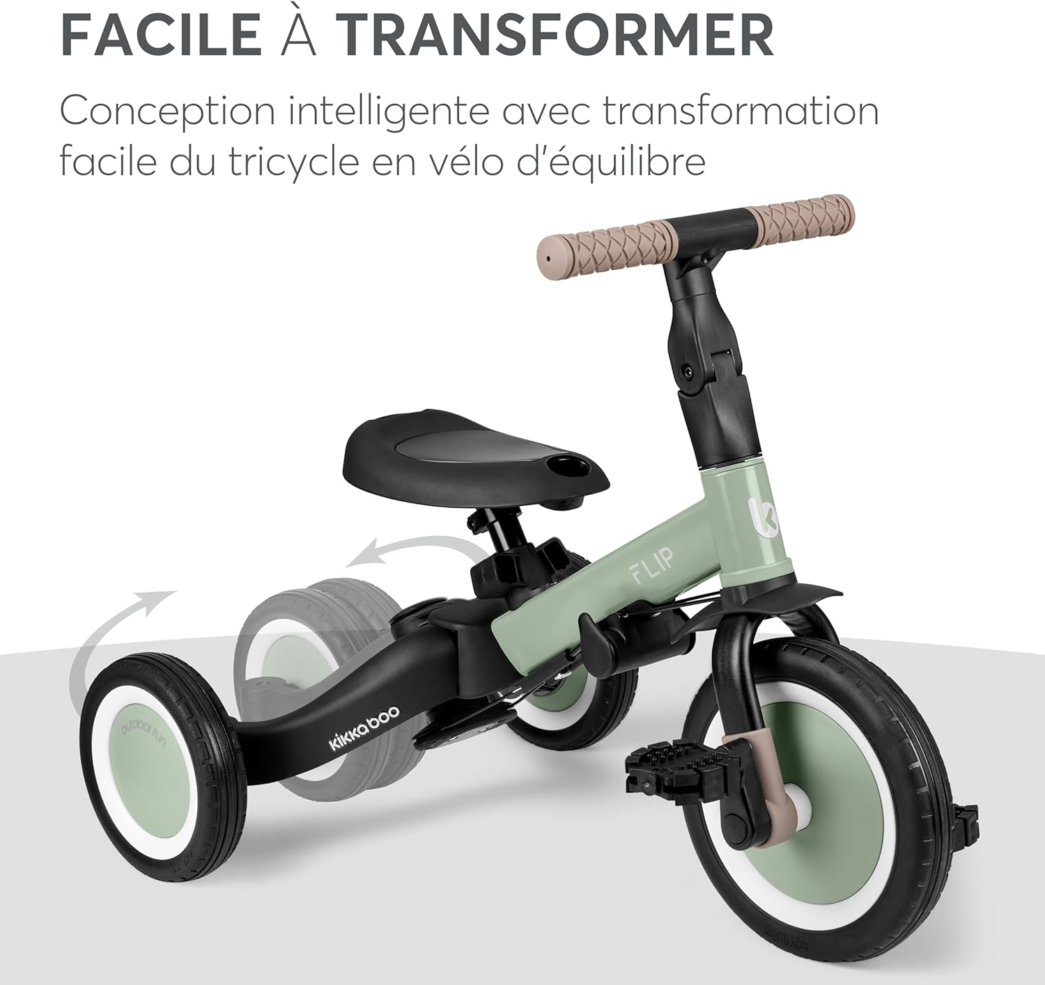 Detalle de KikkaBoo Tricycle Bébé Évolutif 5 en 1 Flip - Vélo enfant 1 à 5 ans, Vert Militaire