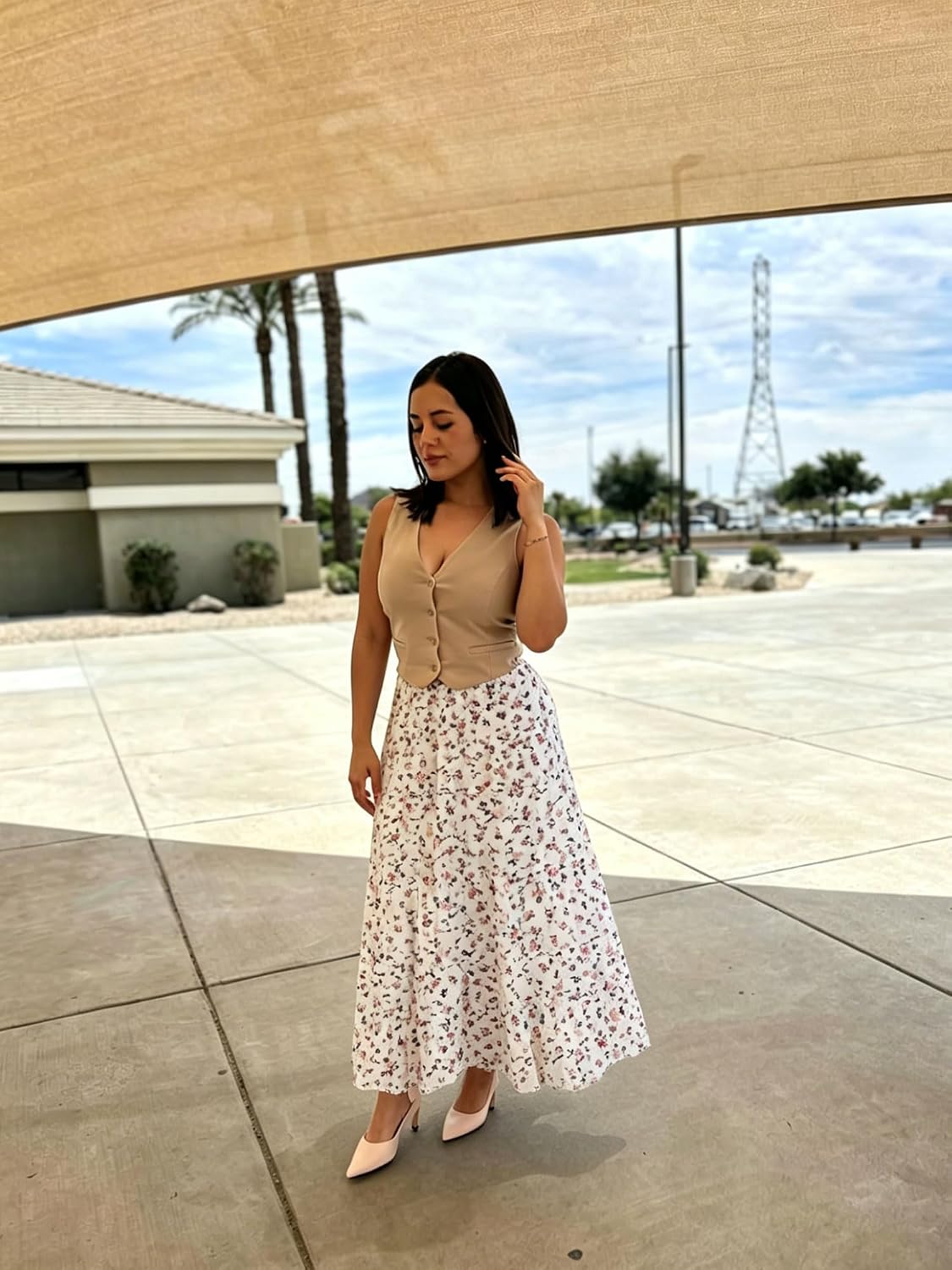Thumbnail 6 de NASHALYLY Women's Chiffon Elastic High Waist Pleated A-Line Flared Maxi Skirt