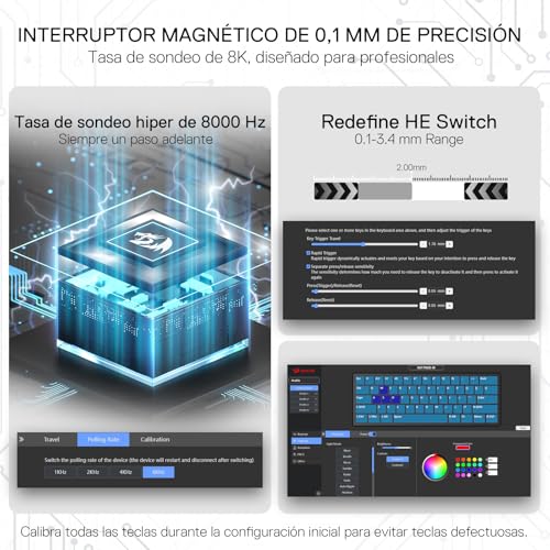 Detalle de Redragon K617 HE 60% con interruptores magnéticos y 8000Hz: teclado gaming mecánico QWERTY español