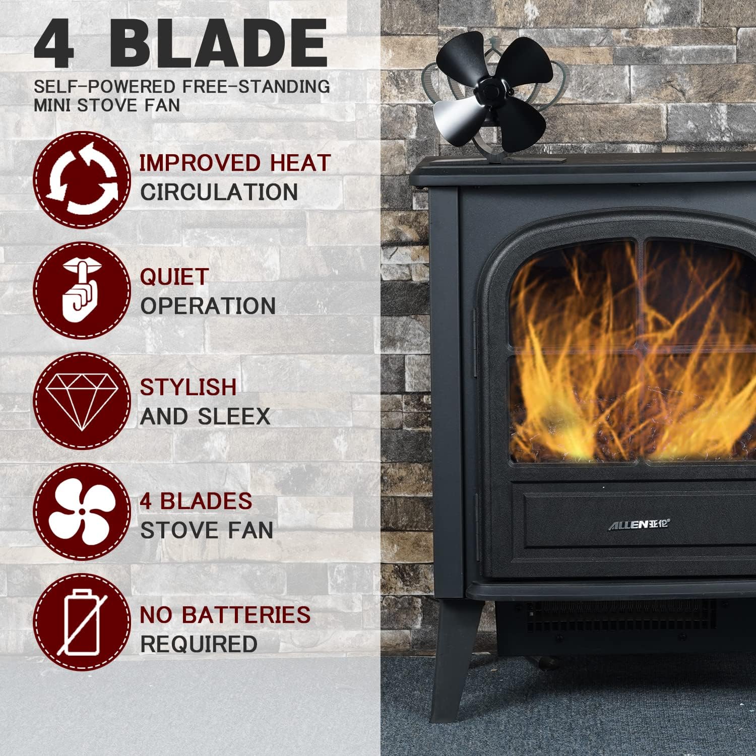 Detalle de COMBIUBIU 4 Blade Mini Stove Fan for Woodburners