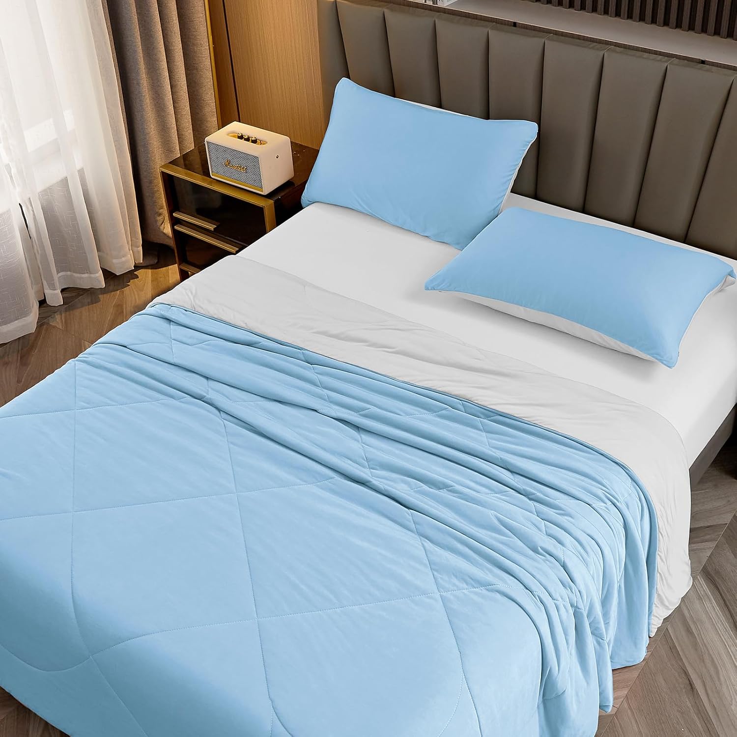 Thumbnail 5 de HOMFINE Couverture rafraîchissante d’été pour adulte Q-Max > 0,4 (270 x 230 cm) en fibres rafraîchissantes, bleu