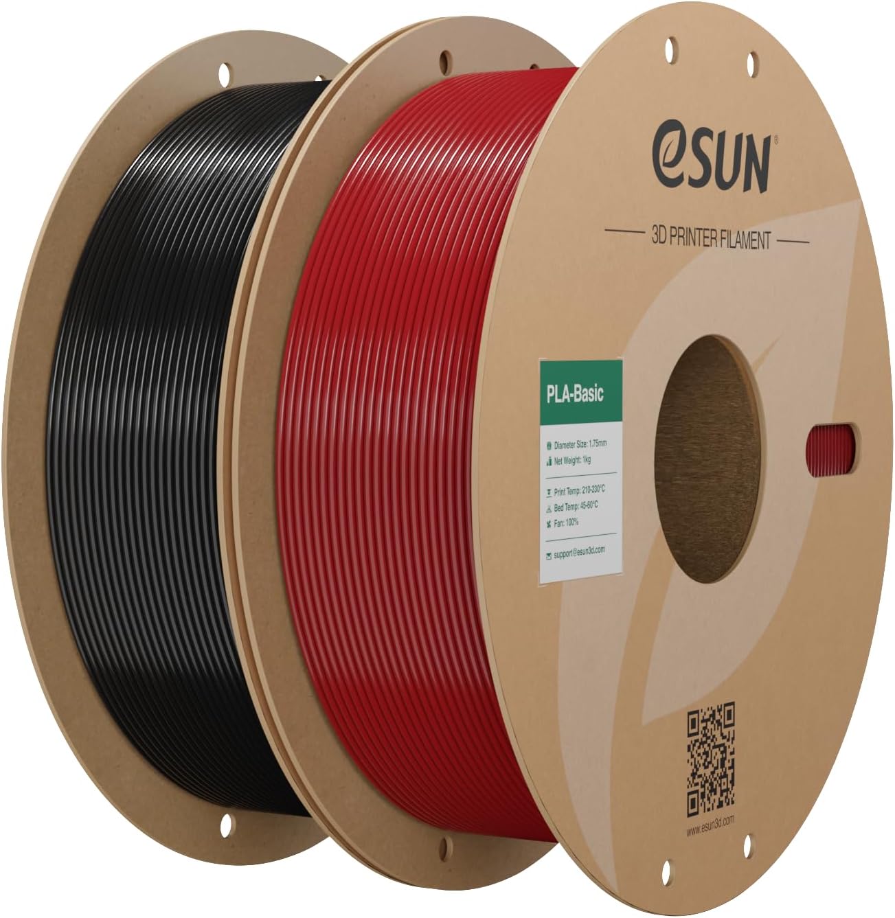 Detalle de eSUN PLA Basic 1.75 mm High-Speed 3D Printer Filament, Red + Black, 2 Spools