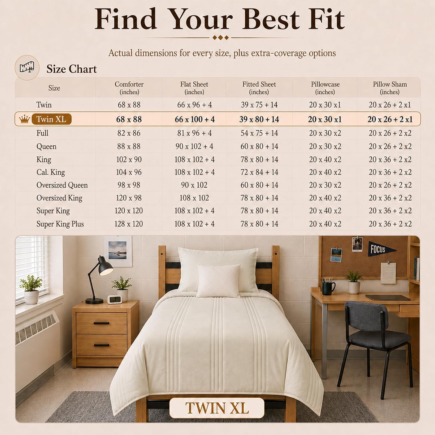 Detalle de CozyLux Twin XL Beige Comforter Set: 5-Piece Bed in a Bag