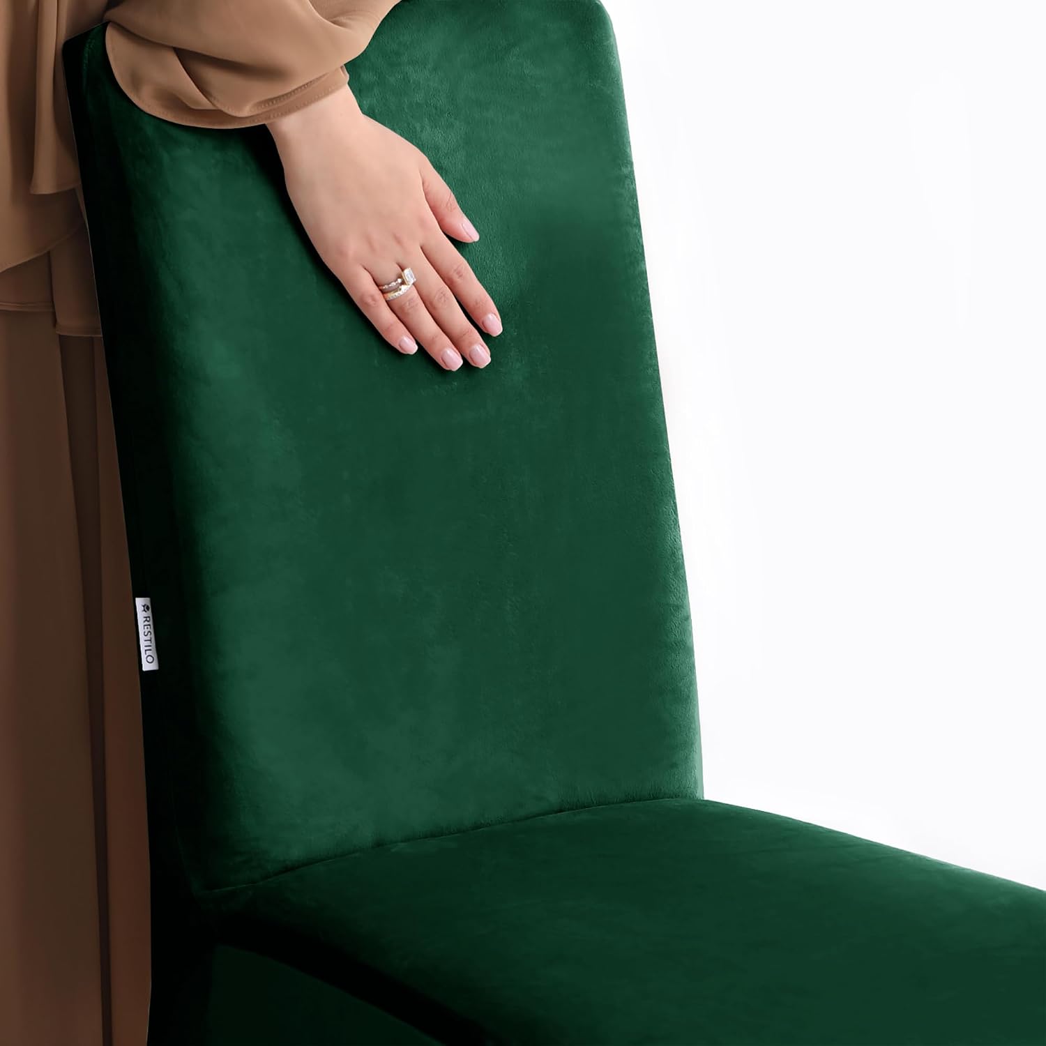 Thumbnail 2 de RESTILO stoelhoezen voor eetkamerstoelen, stretch, flessengroen, set van 4
