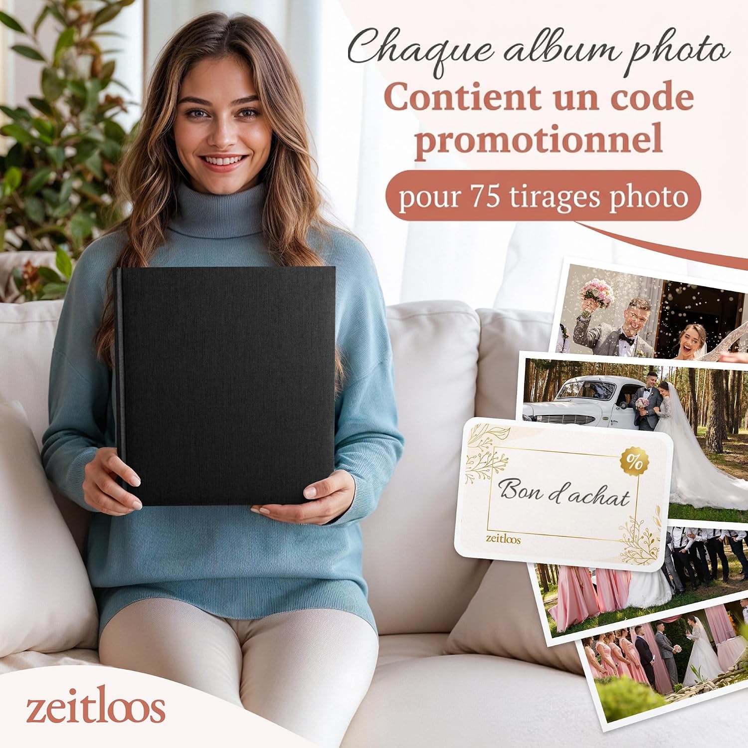 Thumbnail 6 de Zeitloos Fotoalbum met geschenkdoos, 100 witte pagina’s en 75 fotoprints
