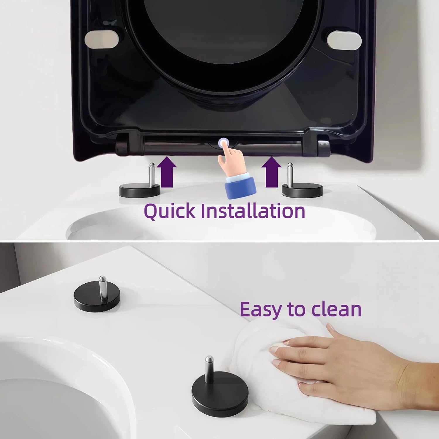Thumbnail 3 de Solng Aldoih D-shaped Soft Close Toilet Seat in Black with One Button Hinge Release