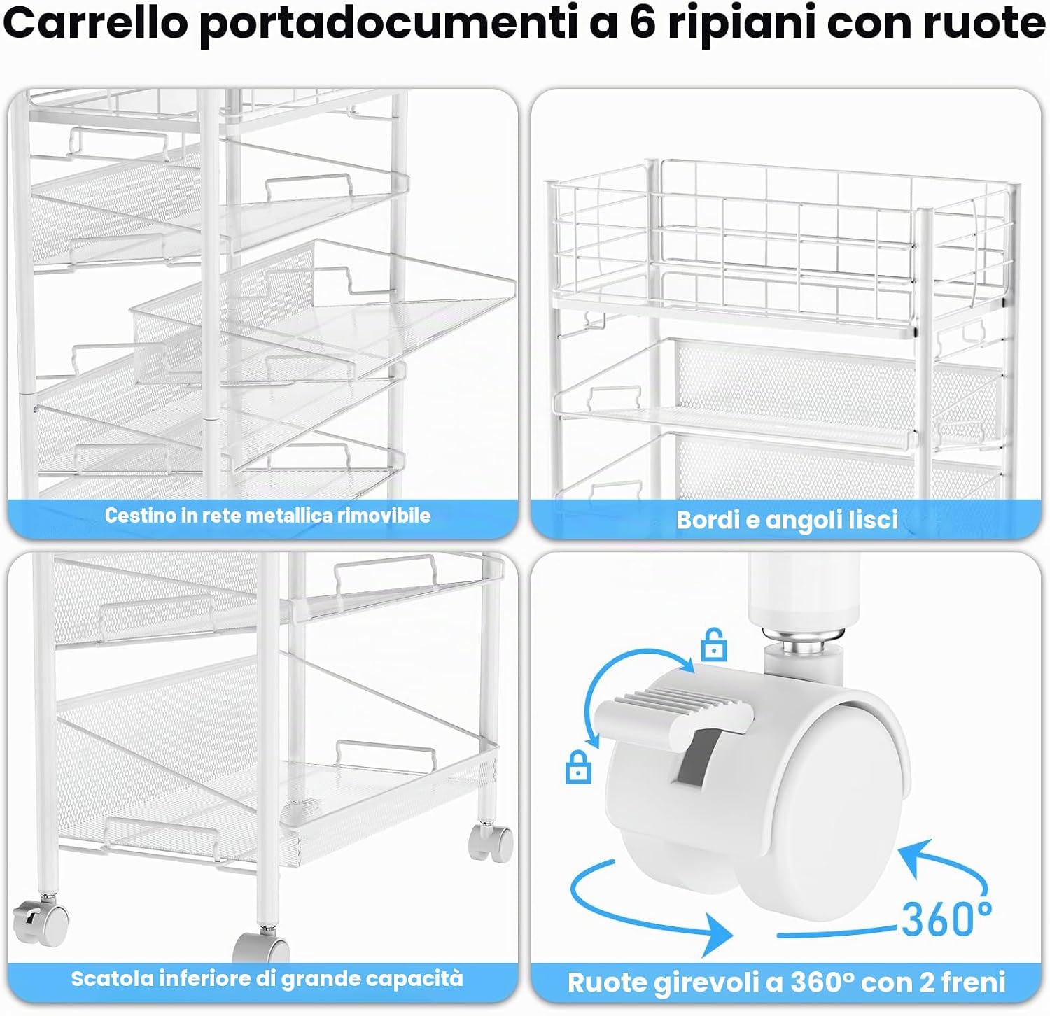 Thumbnail 5 de Shrivee Carrello Portadocumenti 6 Ripiani Bianco