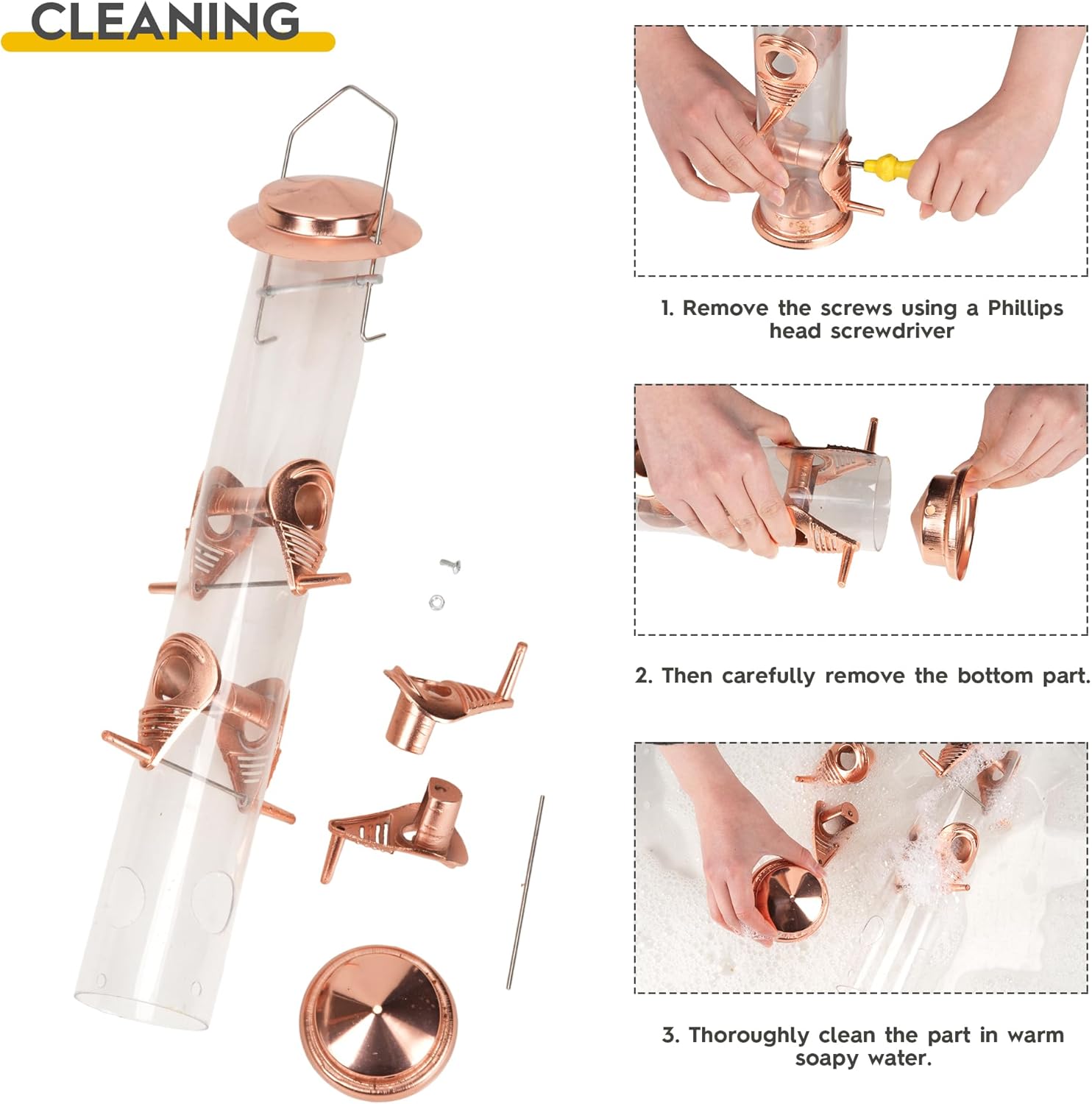 Thumbnail 6 de Urban Deco Antique Copper 6-Port Metal Tube Hanging Bird Feeder