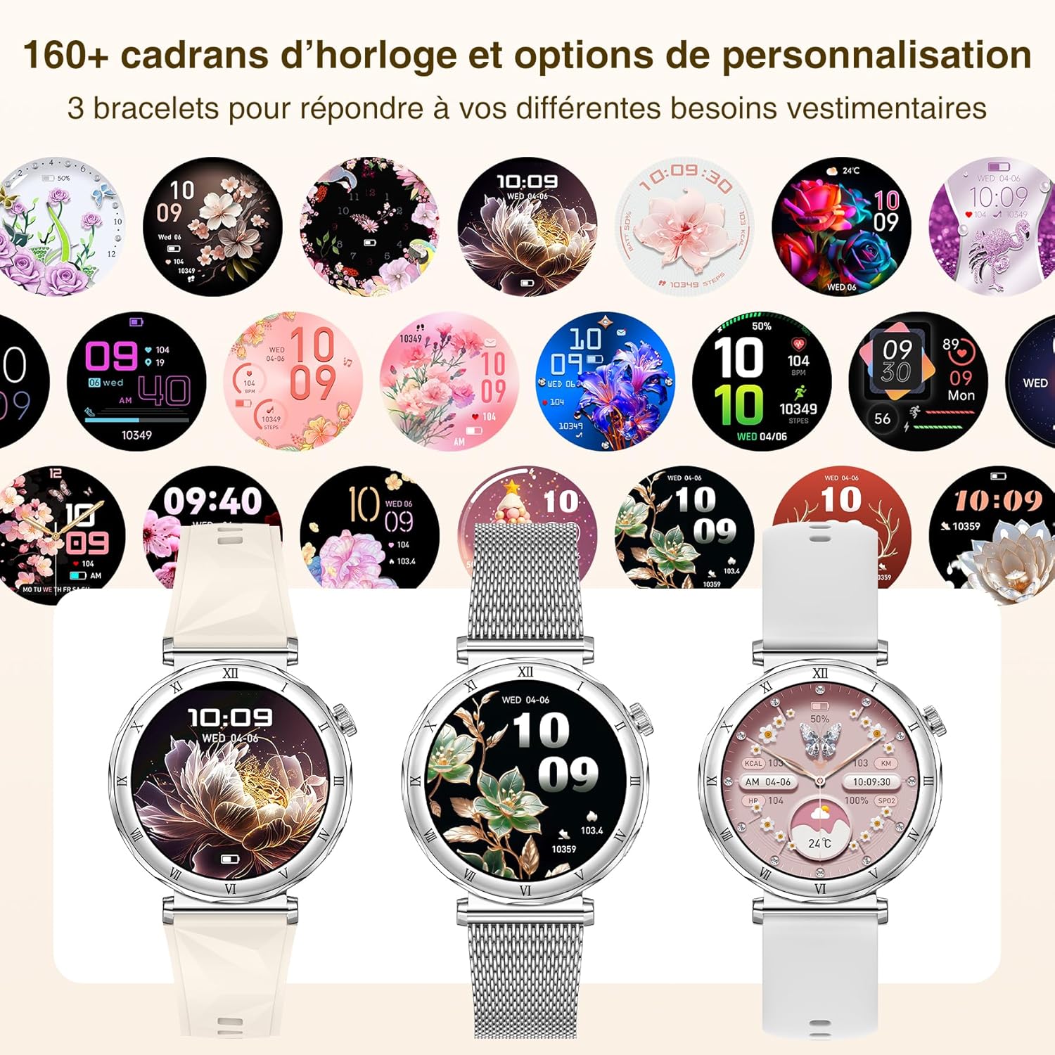 Thumbnail 6 de Montre connectée Femme (3 Bracelets) - Écran AMOLED 1,19'', IP68, 120+ modes sportifs