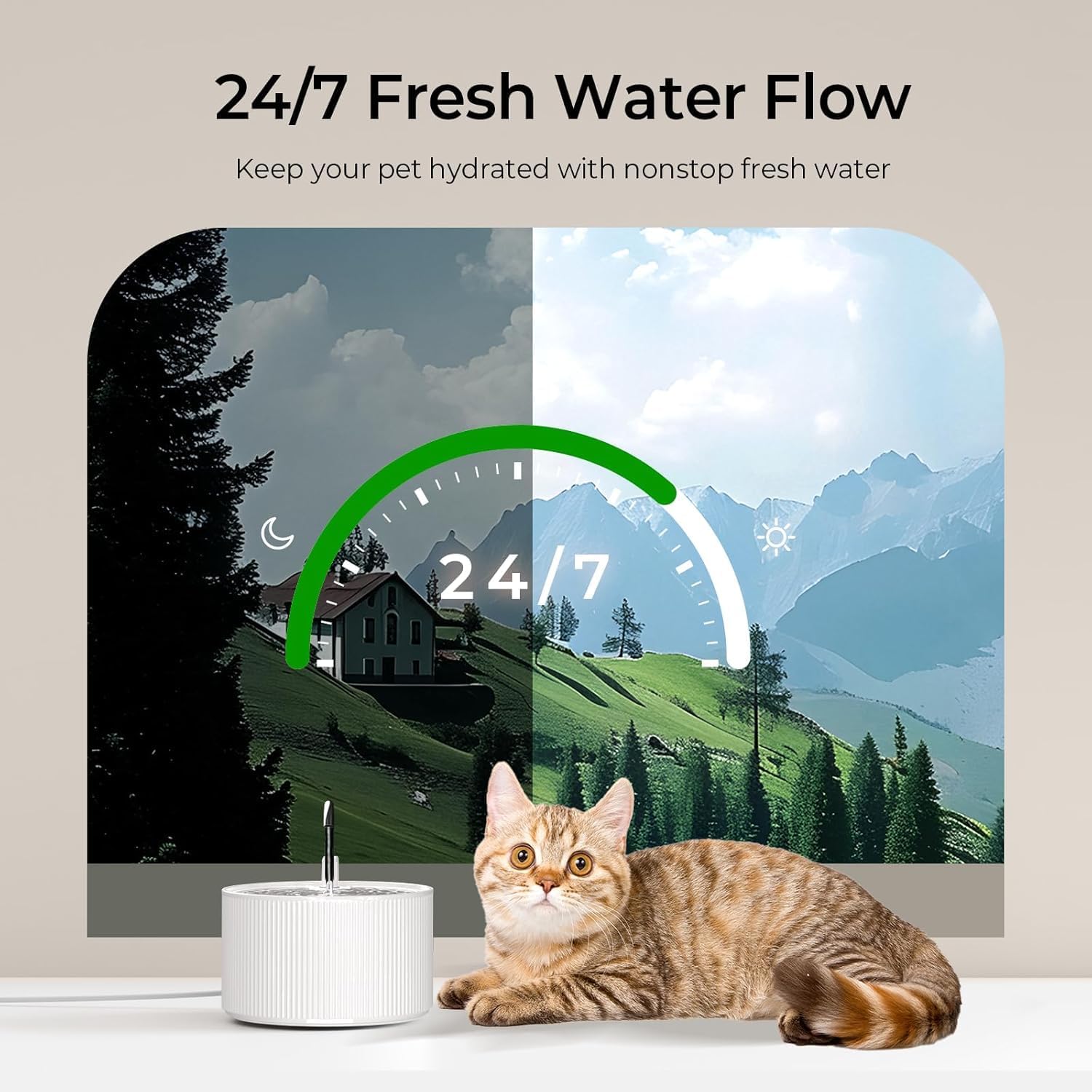Detalle de Keramik-Katzenbrunnen, 2,2L/74oz – ultraleise Trinkquelle für Katzen mit Doppel-Filterung