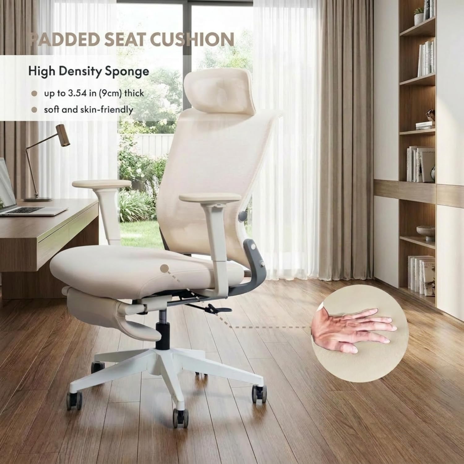 Detalle de FLEXISPOT Foldex: sedia ergonomica pieghevole per home office con poggiapiedi, poggiatesta 3D e supporto lombare