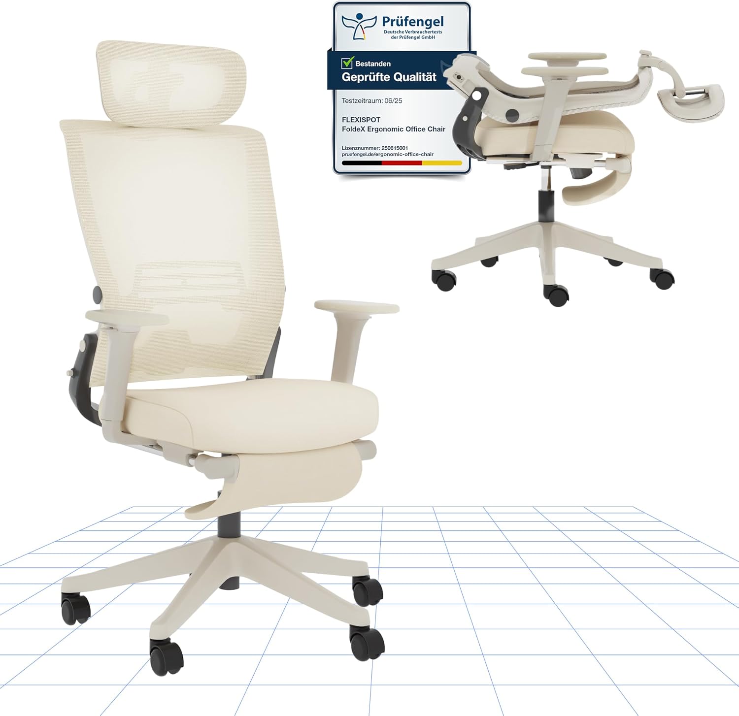 Detalle de FLEXISPOT Foldex: sedia ergonomica pieghevole per home office con poggiapiedi, poggiatesta 3D e supporto lombare