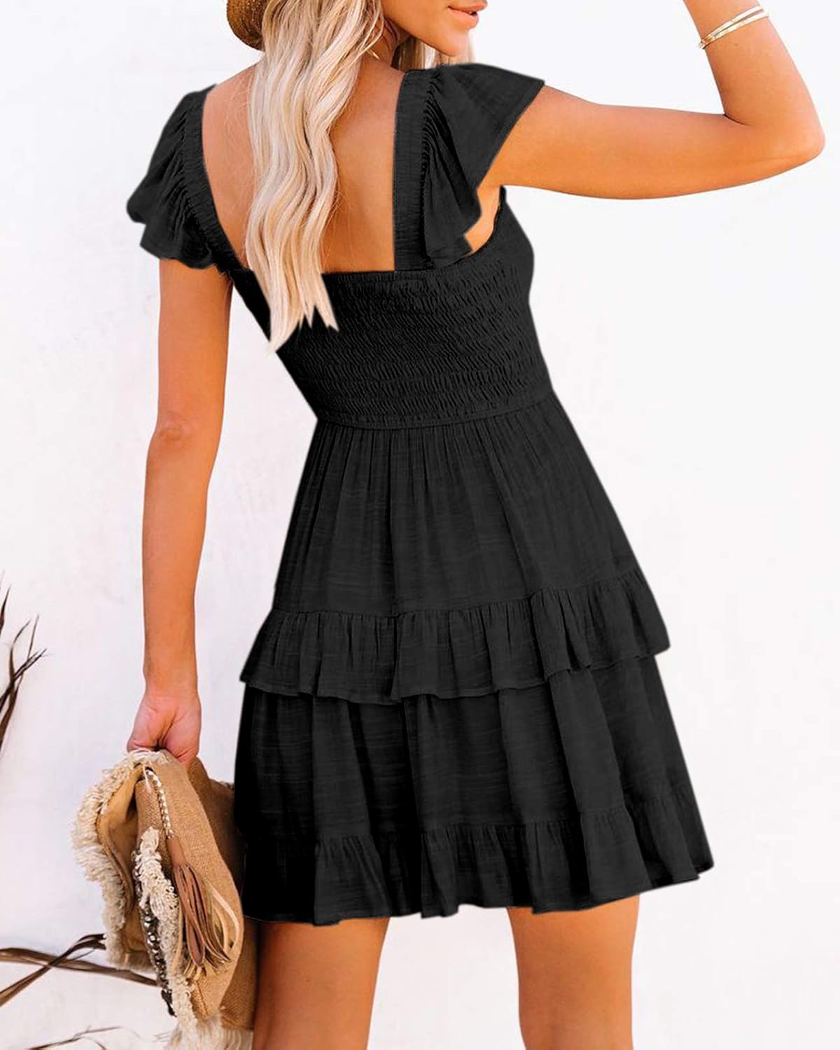 Thumbnail 1 de Women’s Summer Dresses Casual Boho Smocked Ruffle Sun Beach Babydoll Mini Dress
