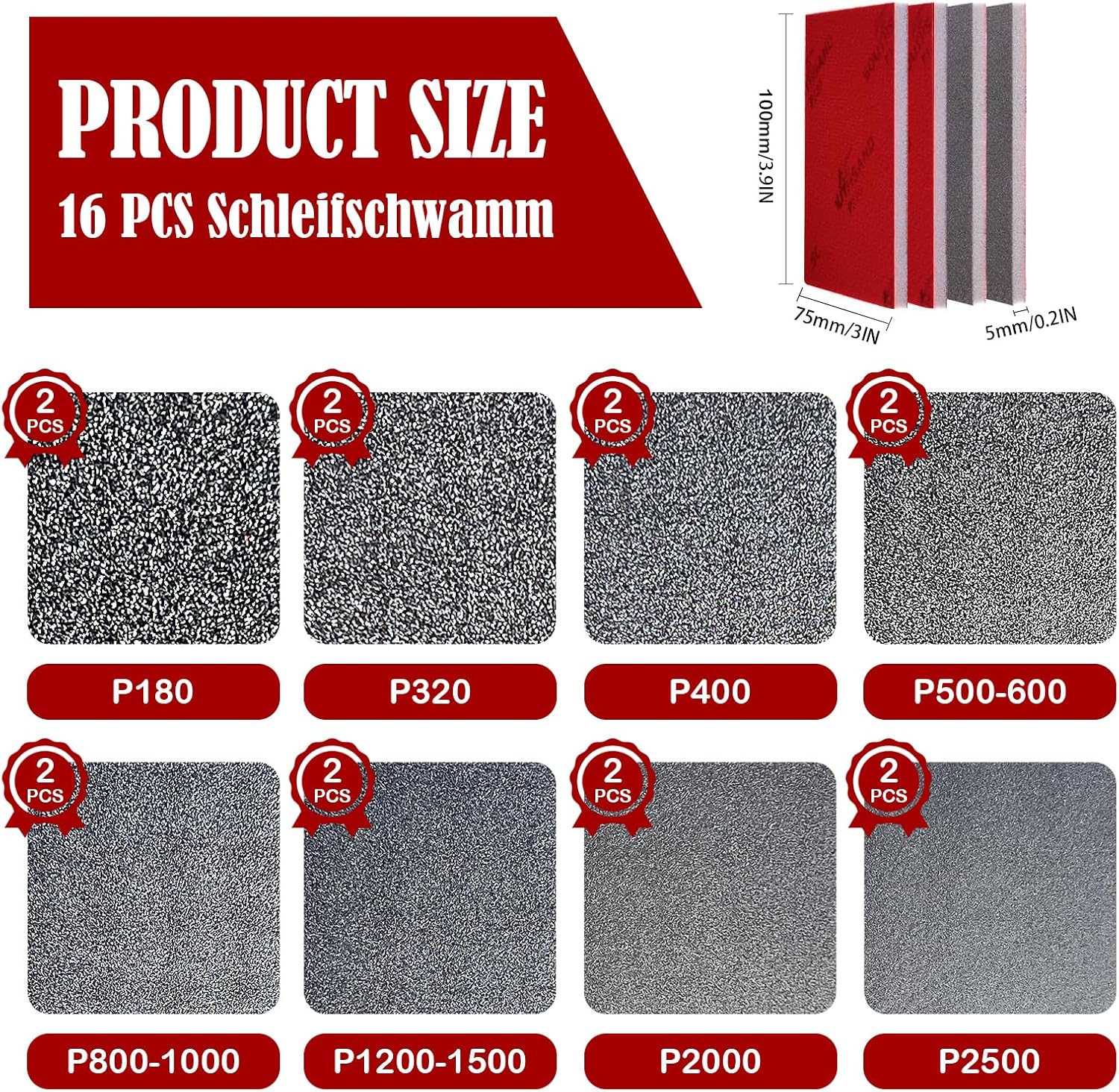 Detalle de Geogieew HMSK-HZ-SET-01 schuursponsenset, 16 stuks, P180–P2500