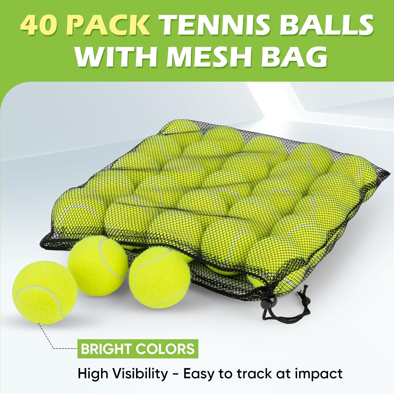 Detalle 2 de Treeroot 40-Pack Tennis Balls with Mesh Bag, High-Visibility Yellow