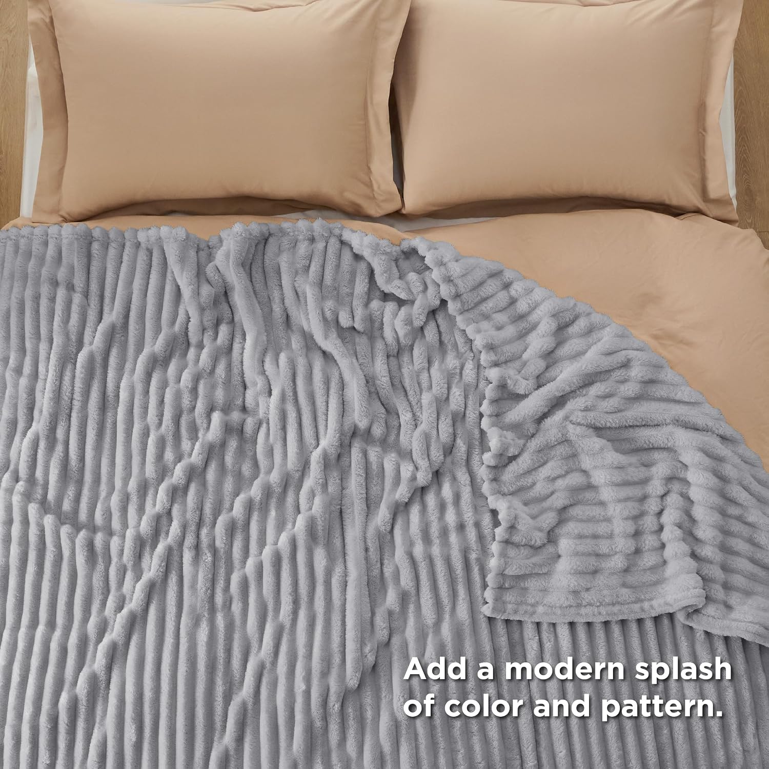 Detalle de BEDSURE Kuscheldecke 220x240 cm – XXL Flanell-Fleecedecke in Hellgrau