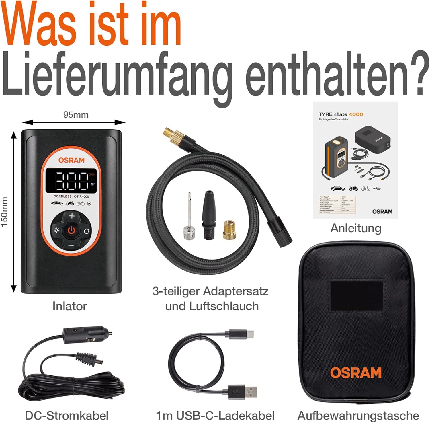 Thumbnail 1 de OSRAM TYREinflate 4000 – Kabelloser Reifenfüllkompressor mit Auto-Stopp und LED-Licht