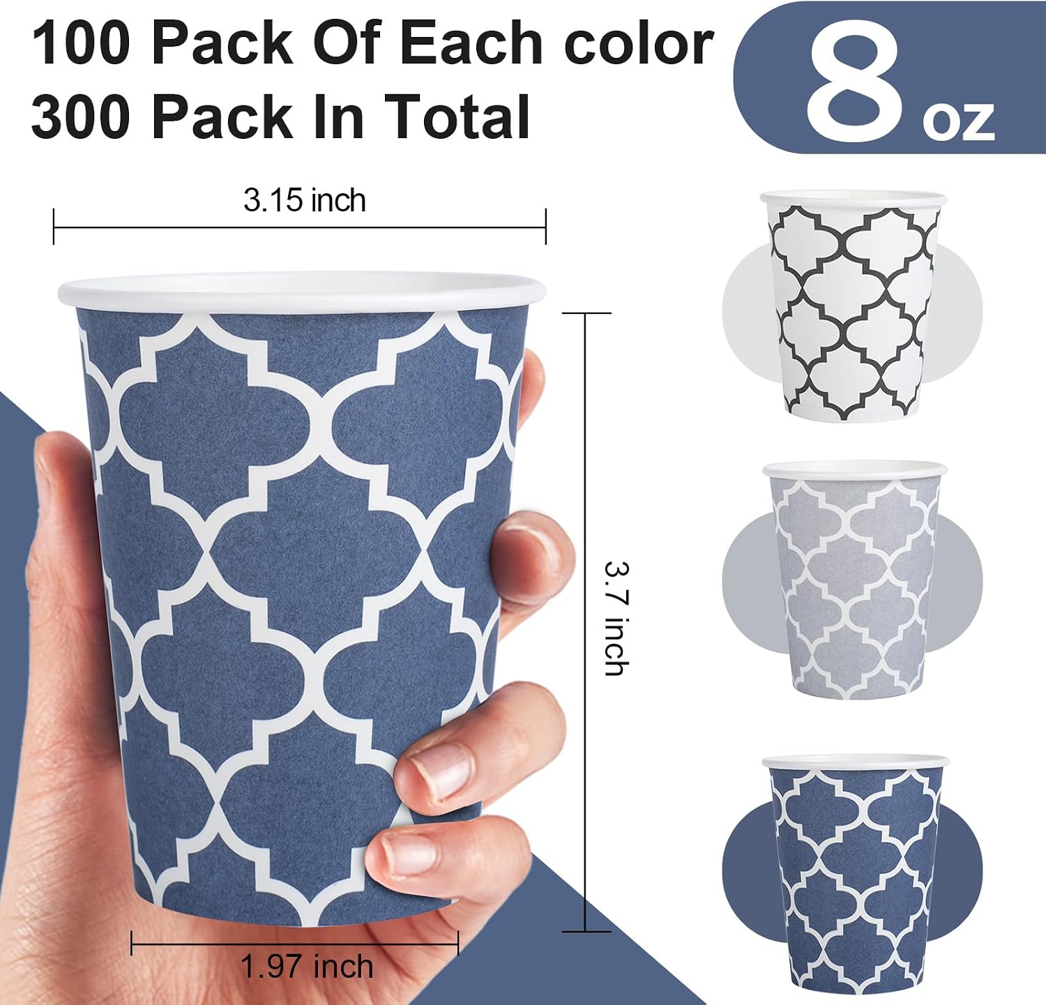 Detalle 2 de Clawsoff 300 Pack 8 oz Paper Cups – Leak-Proof Disposable Coffee Cups for Hot & Cold Drinks