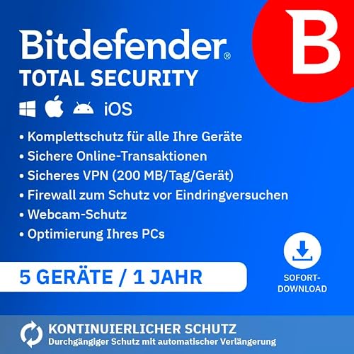 Detalle de Bitdefender Total Security 2026 – 5 Geräte, 1 Jahr, Aktivierung per E-Mail