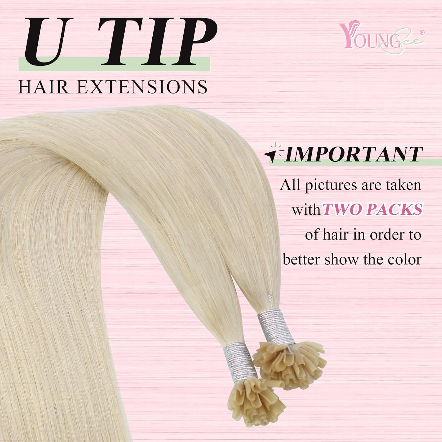 Detalle 2 de YoungSee Echthaar Bondings Platinblond 40 cm – Keratin Bonding Extensions