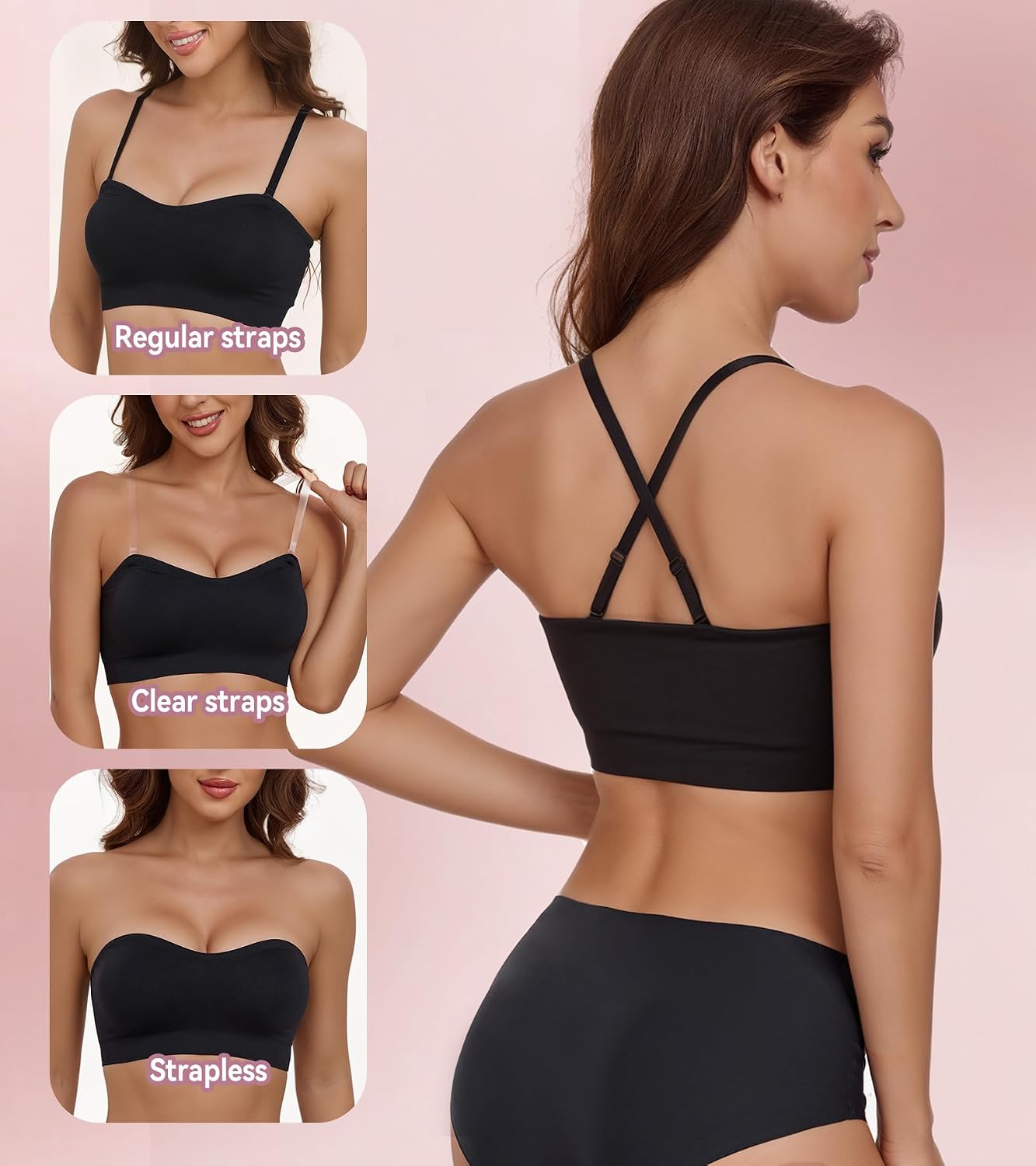 Detalle de Lemorosy Women's Strapless Padded Wirefree Seamless Bandeau Tube Bra