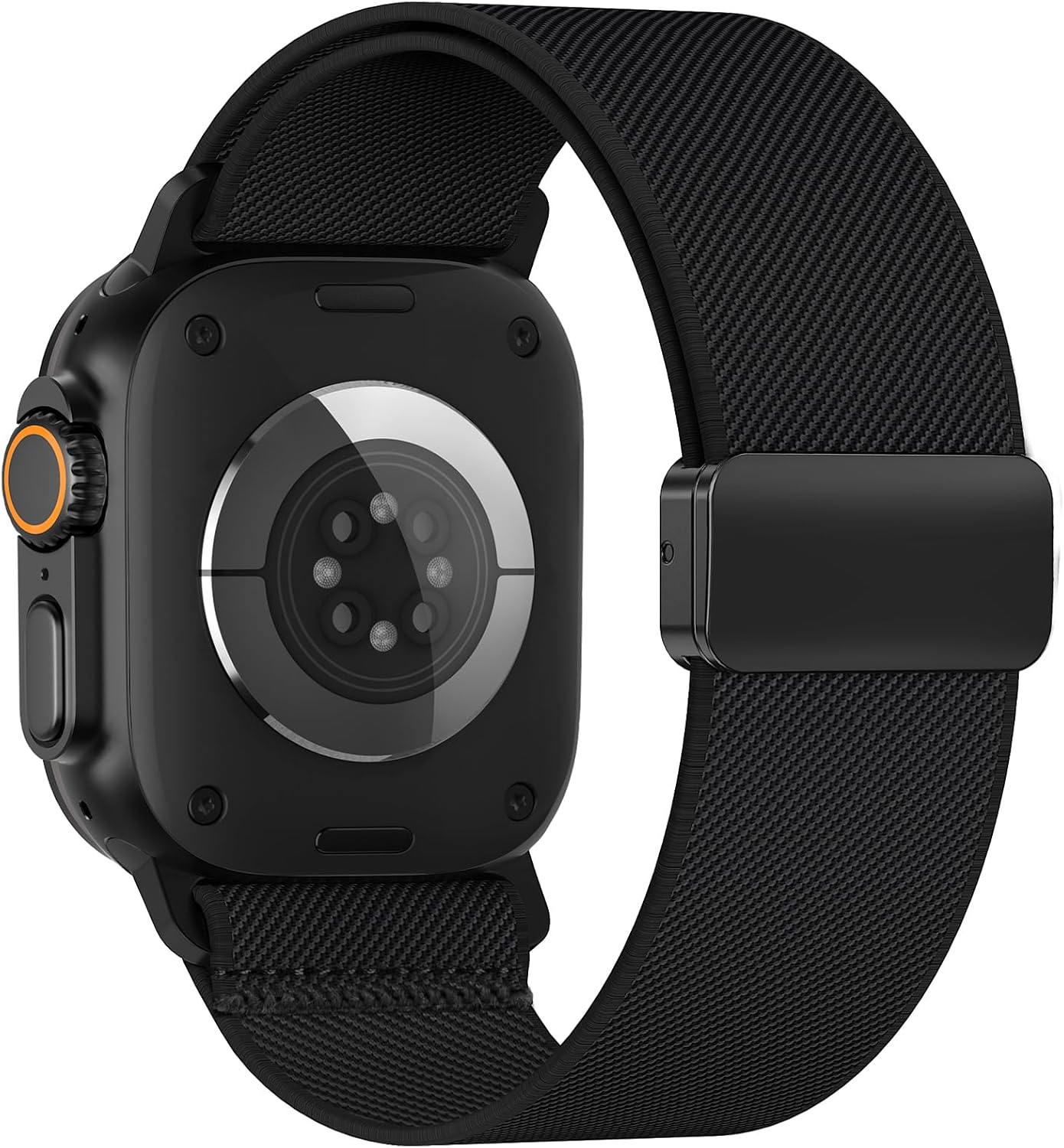 Detalle de Black magnetic elastic nylon Apple Watch strap