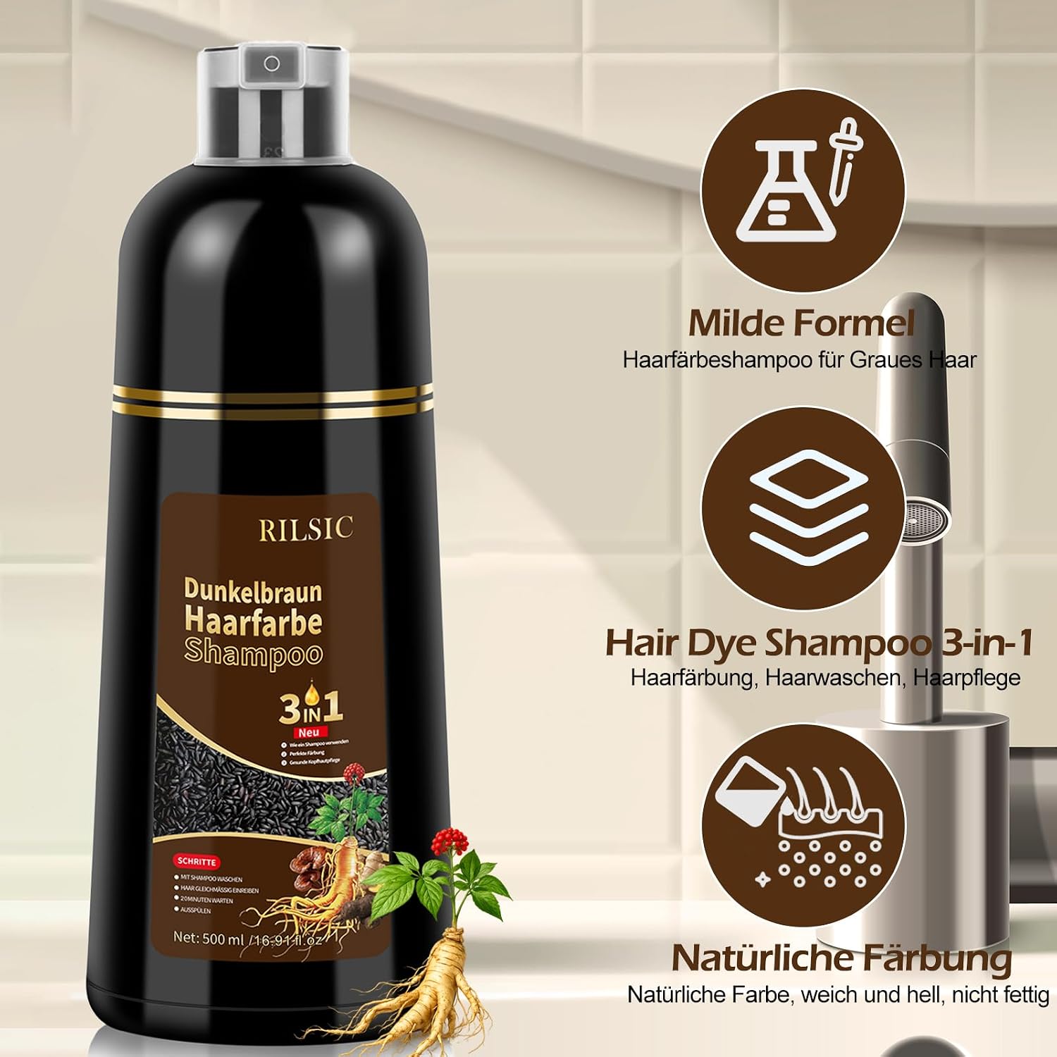 Thumbnail 5 de Brown Hair Dye Shampoo 3in1 500 ml