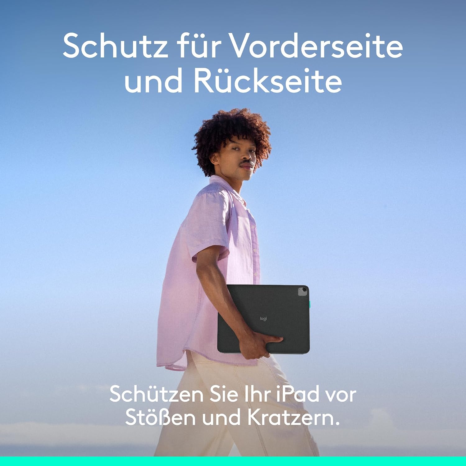 Detalle 2 de Logitech Flip Folio: Tastatur-Case für iPad Pro 13 Zoll (M4/M5) und iPad Air 13 Zoll (M2/M3) – DEU QWERTZ, Graphit